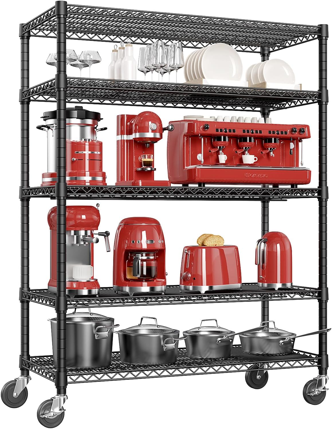 IZEUK Garage Shelving Wide Storage Shelves 5 Tier Metal Shelves 4000 LBS Heavy Duty Adjustable Utility Shelf Rack Black 23.6 D x 53.1 W x 73.6 H