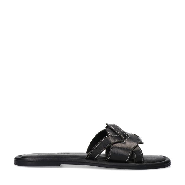 Zwarte leren slippers