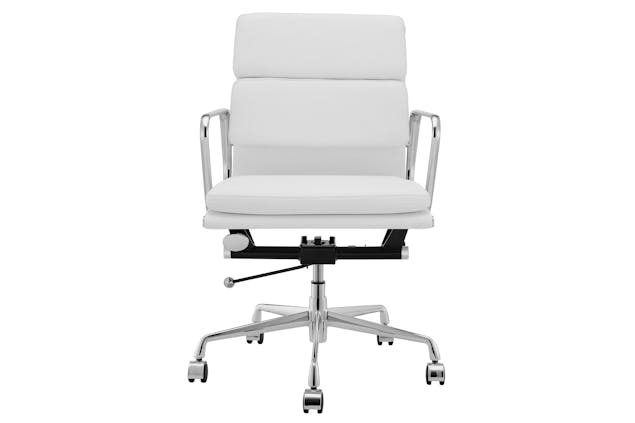 NNEKG Replica Eames Group Standard Aluminium Padded Low Back Office Chair (White Leather)