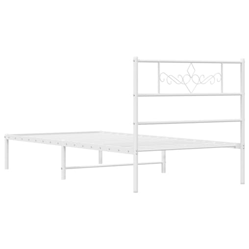 NNEVL Metal Bed Frame with Headboard White 107x203 cm