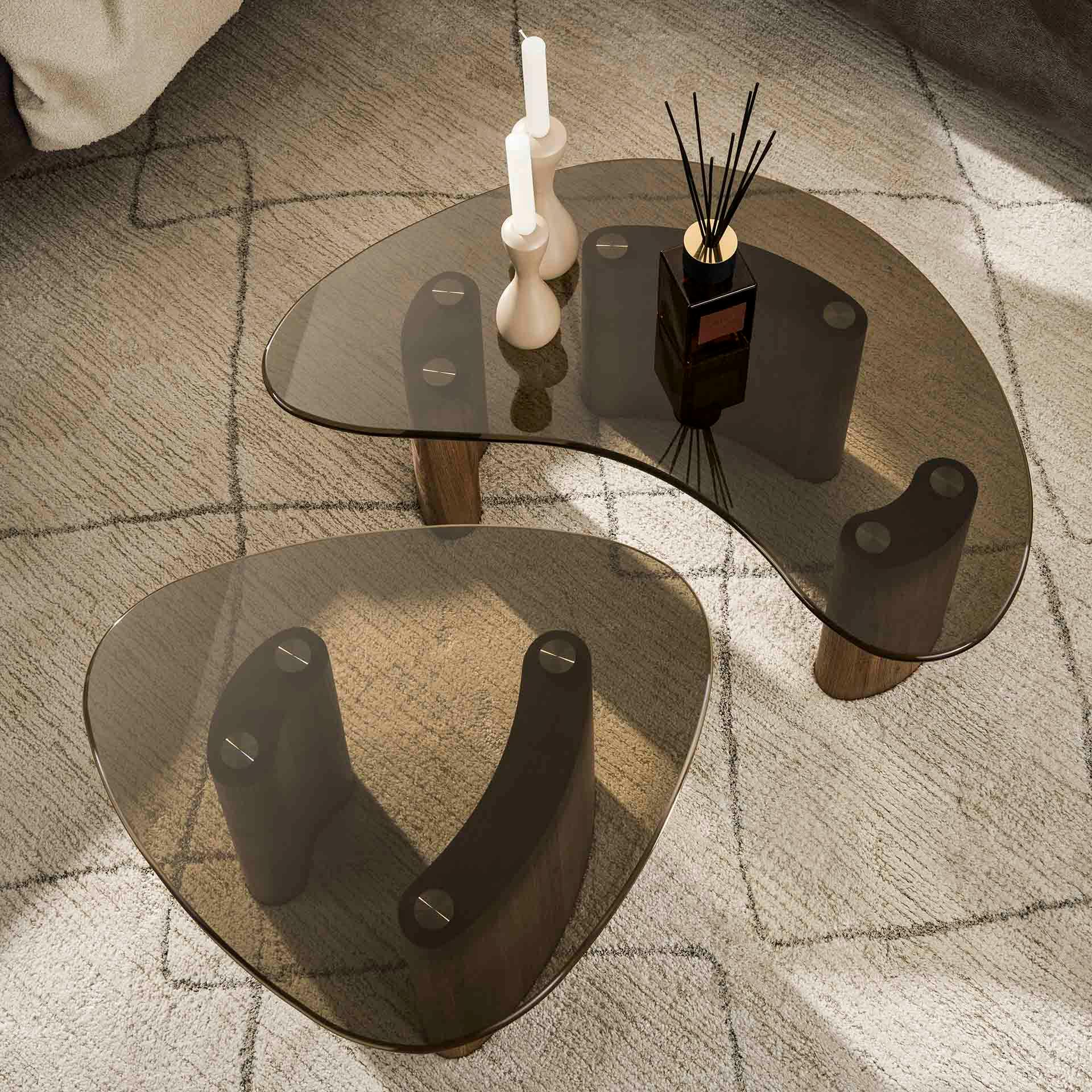 Tables salon verre fumé, design organique (lot de 2) MILOS