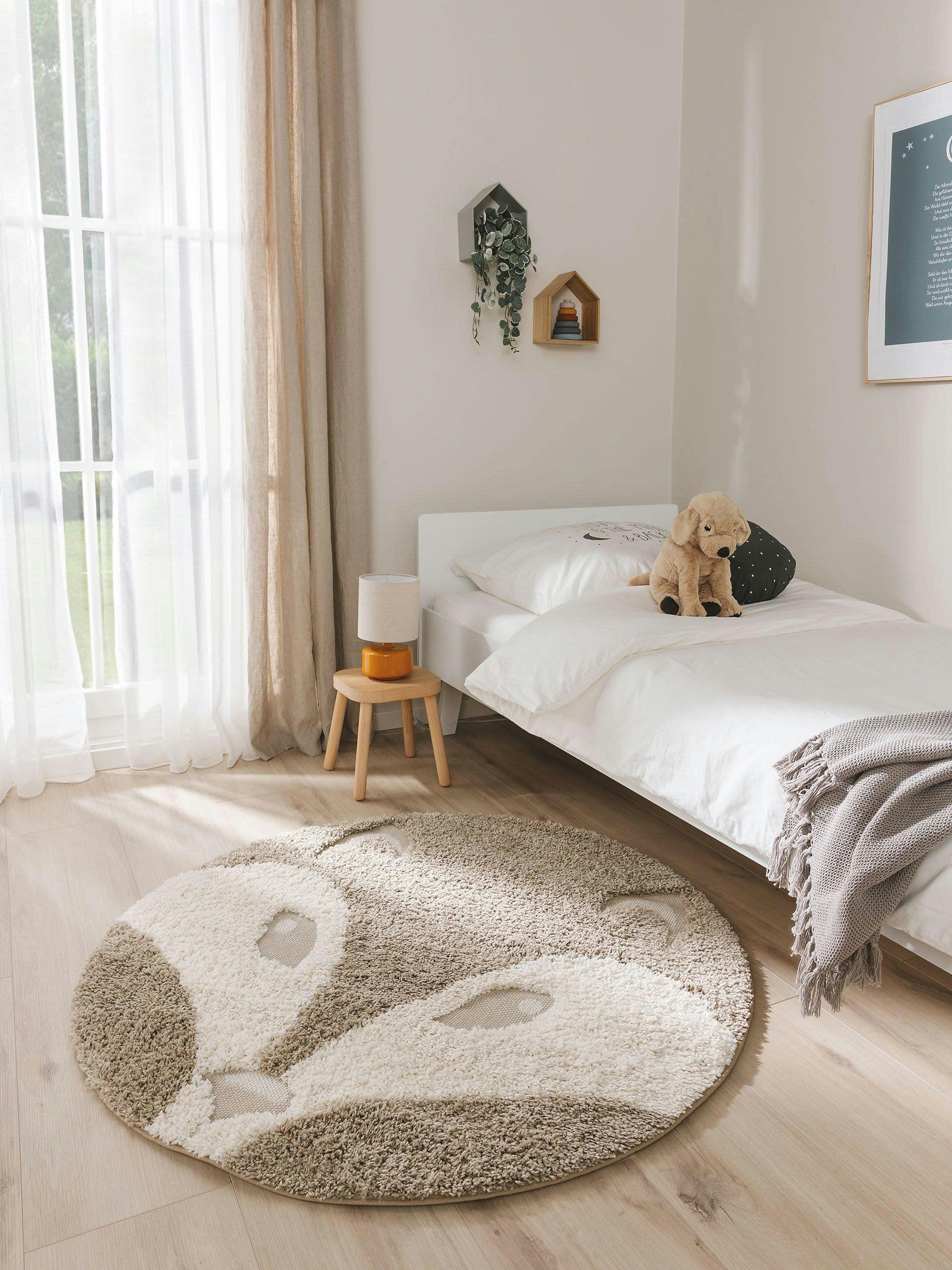 CARLO - Tapis enfant crème/taupe D 120 rond