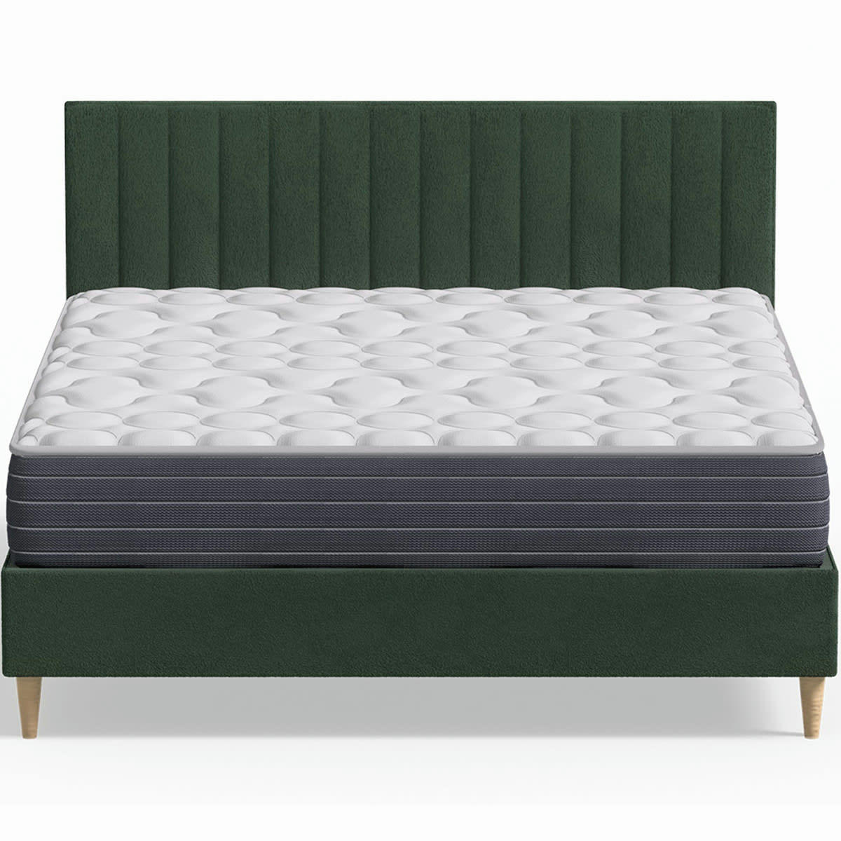 MEMO HR & ELIOT - Pack lit 160x200 en velours vert + Matelas mémoire de forme