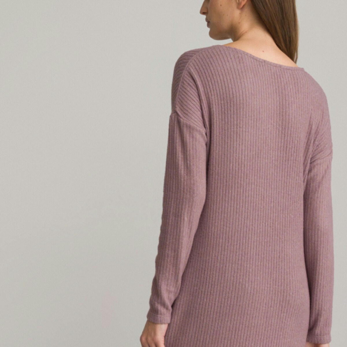 Chemise de nuit unie en maille côtelée