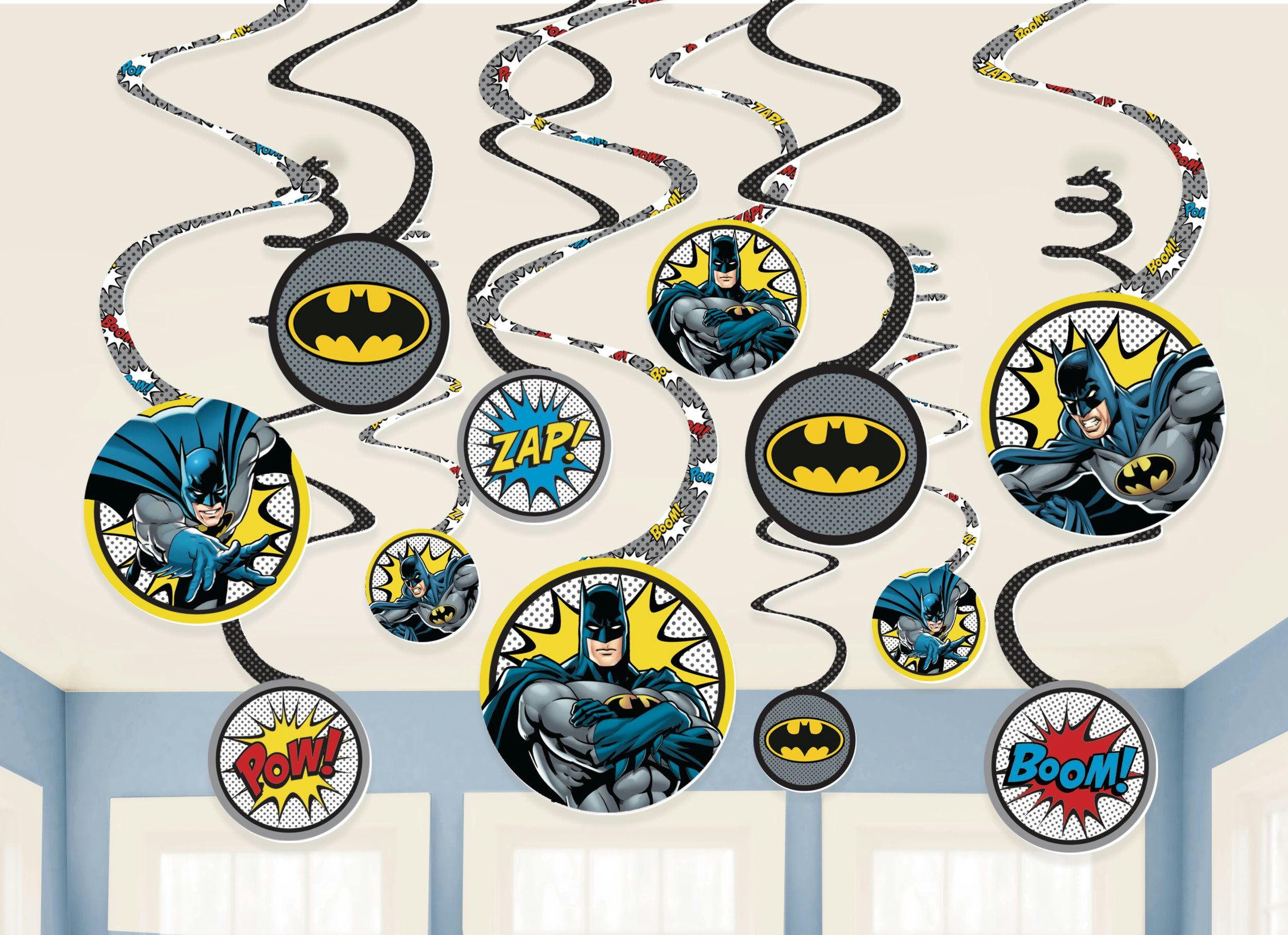 Justice League Heroes Unite Batman Hanging Swirl Birthday Party Decorations, 12-pk