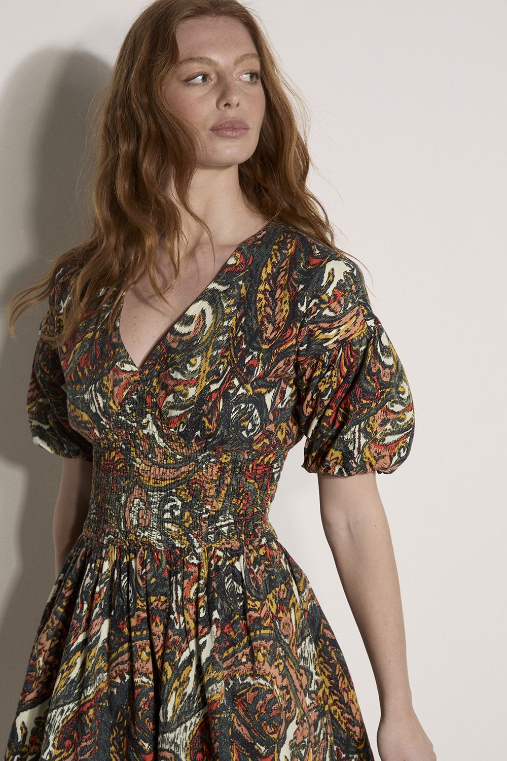 Apricot Paisley Bubble Hem Cotton Mini Dress