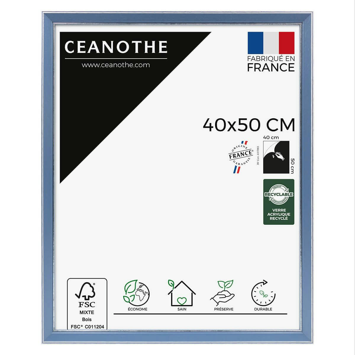 VITTORIA - Cadre photo bleu à la finition argent patiné 40x50 cm bois massif fsc