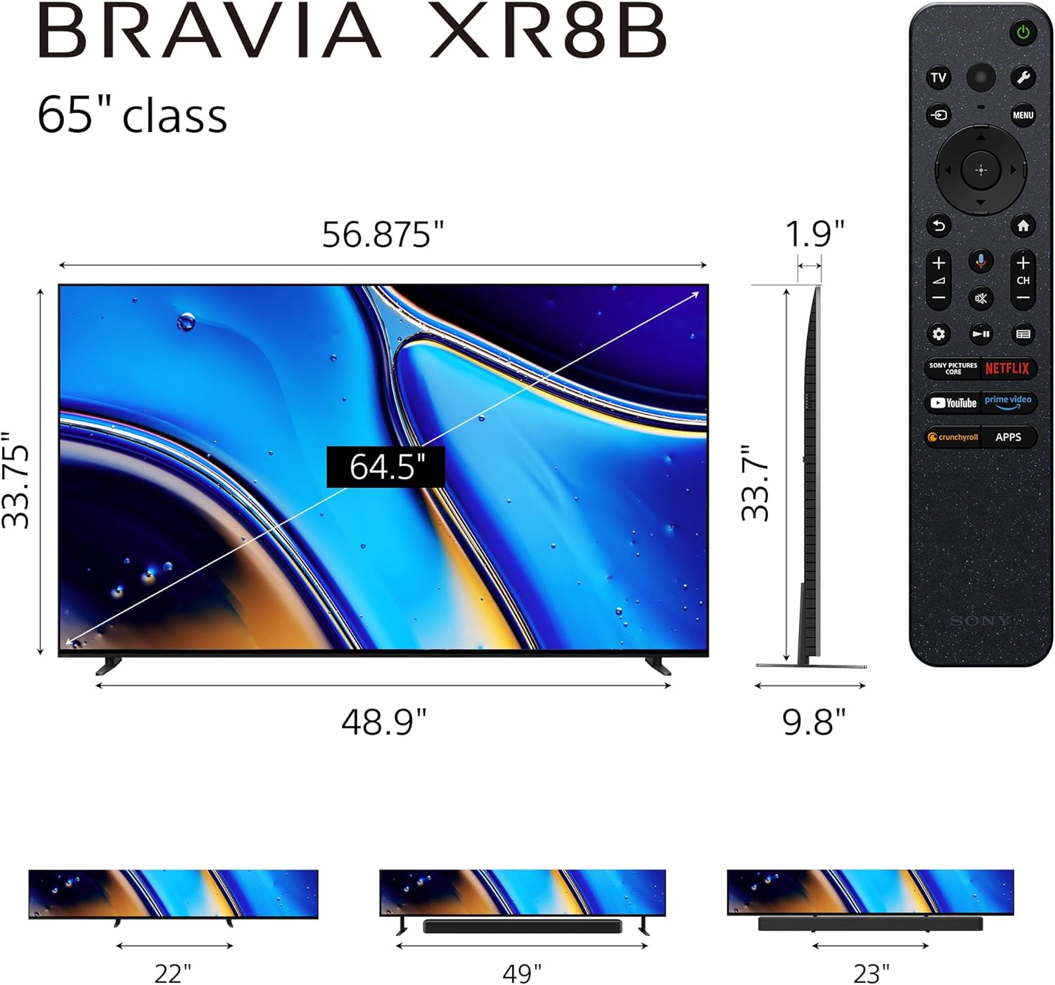 Sony 65 Inch OLED 4K Ultra HD TV BRAVIA XR8B Smart Google TV with Dolby Vision HDR and Exclusive Features for PlayStation® 5 (K-65XR8B)  2025 Model