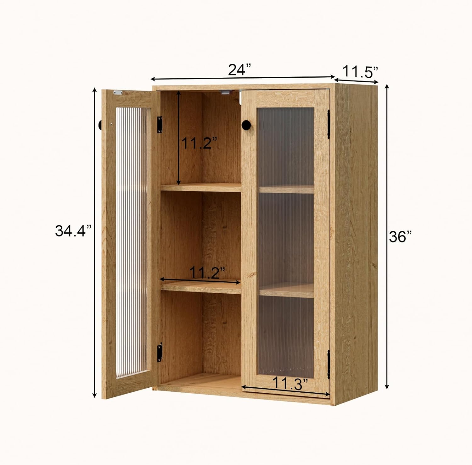 Glass Door Bookcase, Metal Display Cabinet with 2 Fixed Shelves, Wall-Mountable, Anti-Tip Safe Design, Compact Storage for Home Office, Kitchen, Living Room (Wood Tone)