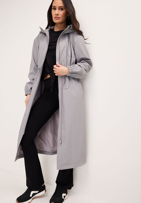 Womens Grey Rubber Long Line Jacket