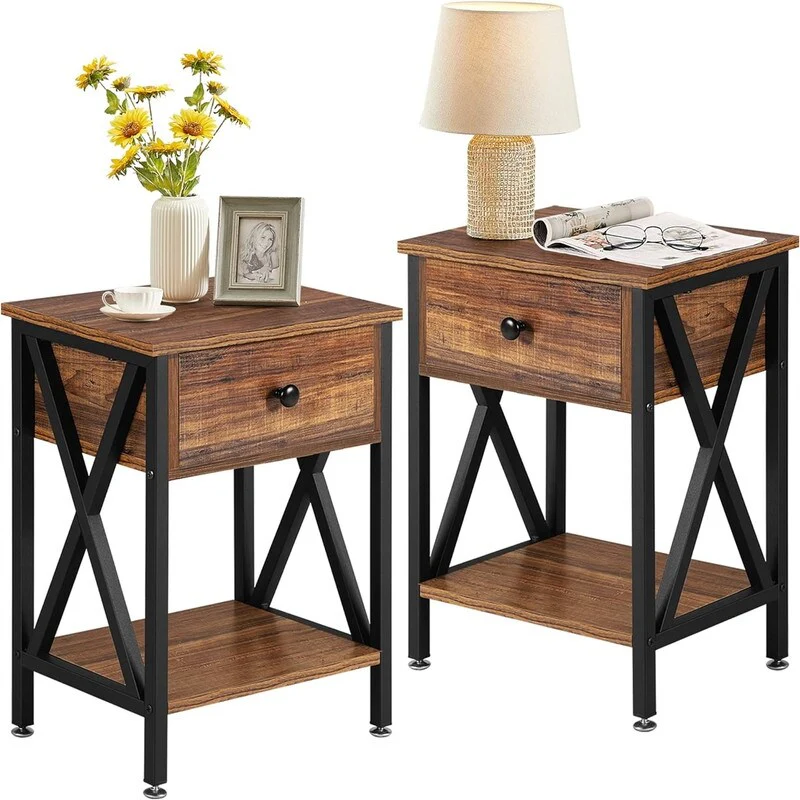 Nightstands Set of 2 Modern Bedside End Tables Dark Black