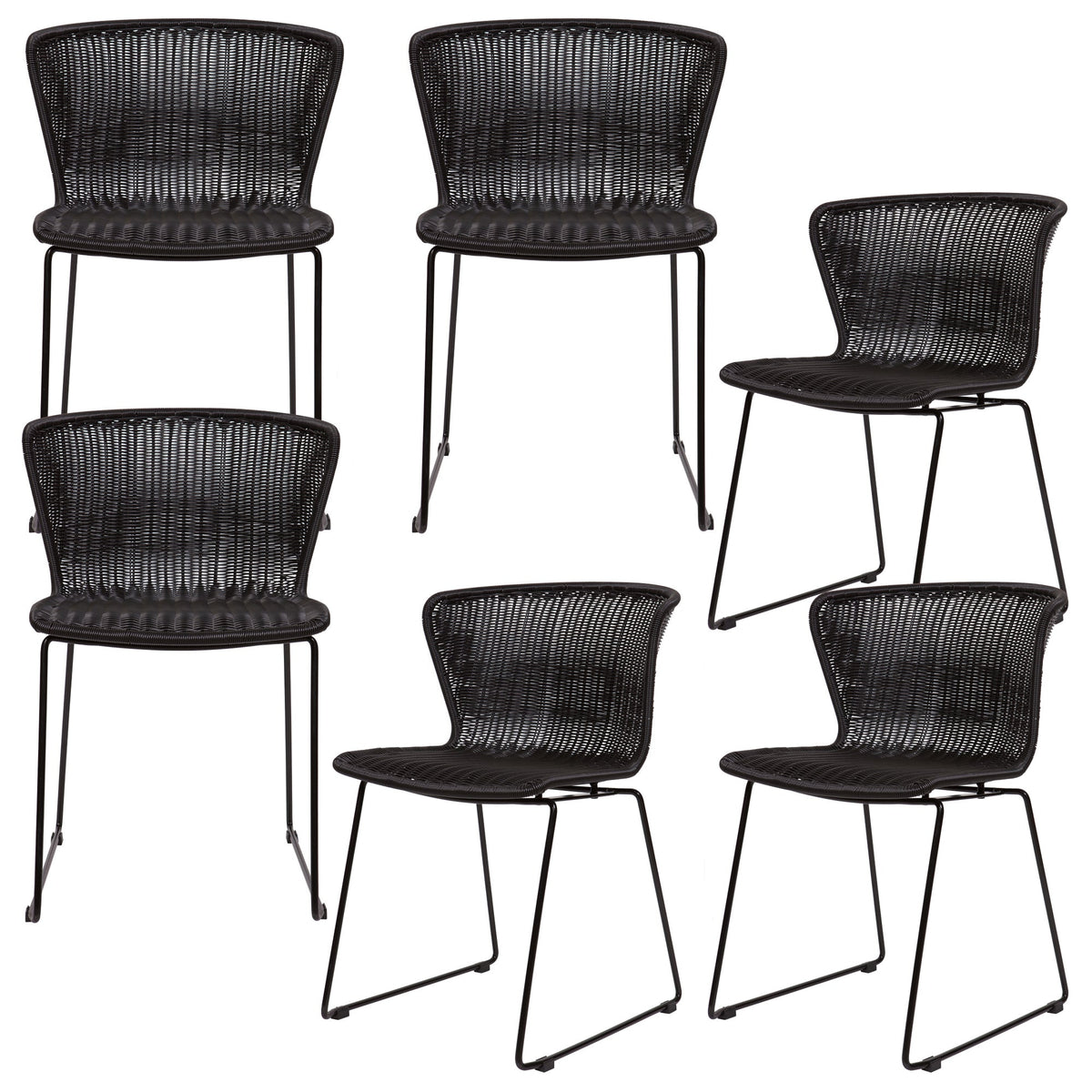 WOOOD tuinstoel Wings - Polyester - Zwart - Set van 6