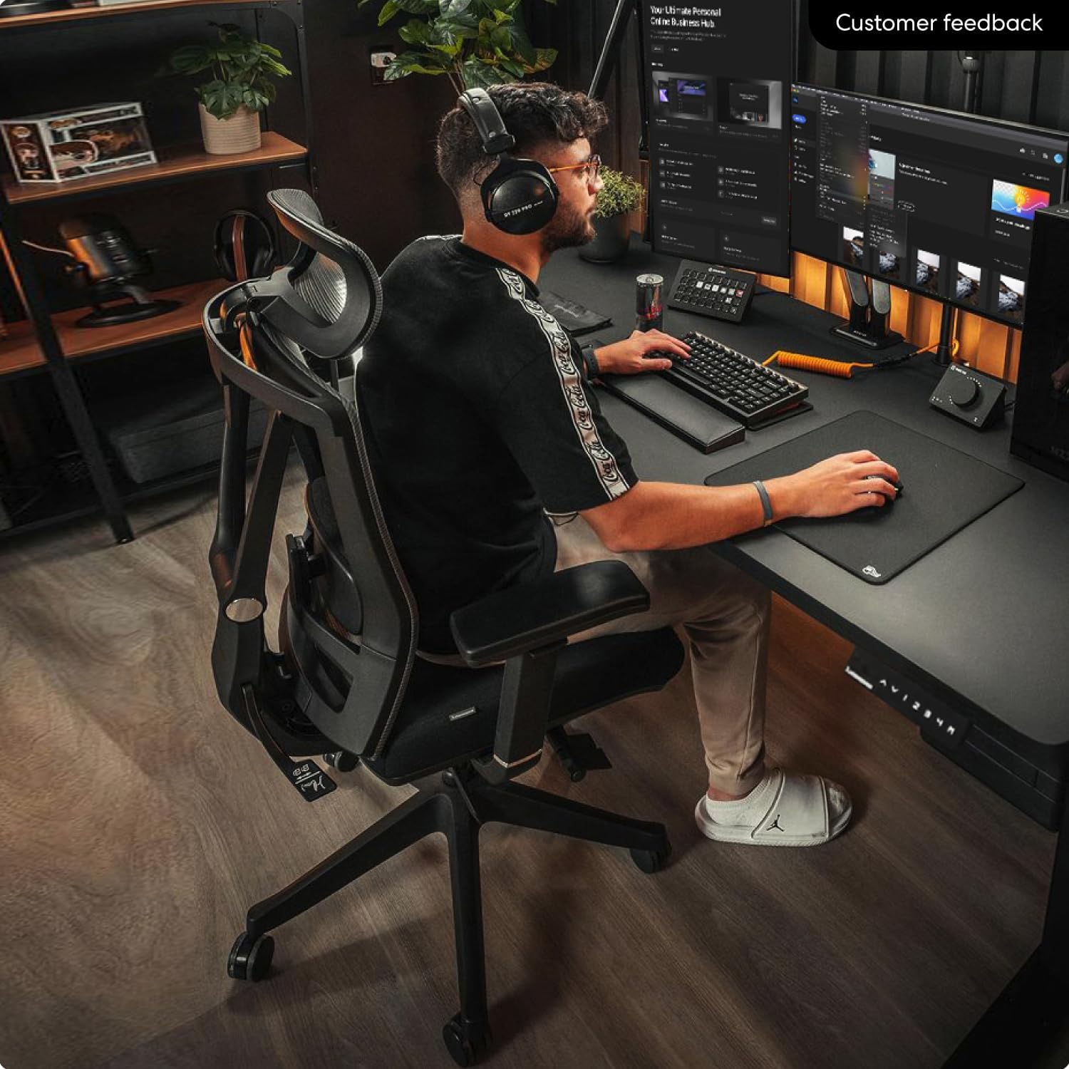 AUTONOMOUS ErgoChair Pro Black Foam Ergonomic Office Chair For Back Pain Relief Adjustable Lumbar Support, Headrest, Big And Tall Home Office Desk Chair Comfy 300 LBS with Swivel Wheels For Long Hours