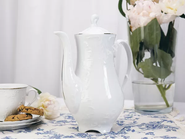 Serwis obiadowo - kawowy na 12 osób (82 el.) Ćmielów - Rococo 3605 PLATYNOWA LINIA