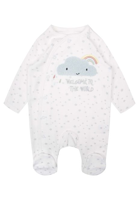 Baby Unisex White Cotton Rainbow Sleepsuit