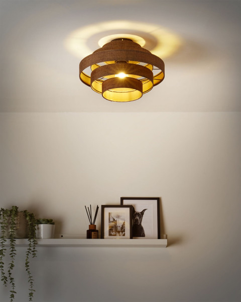 Lampa wisząca sufitowa lniana brązowa