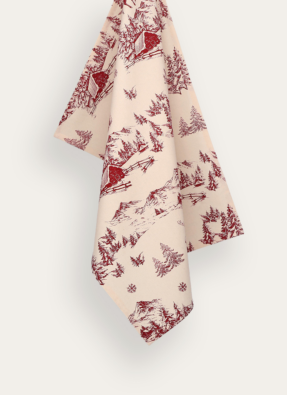 TORCHON EN COTON IMPRIMÉ MONTAGNE NATUREL/ROUGE