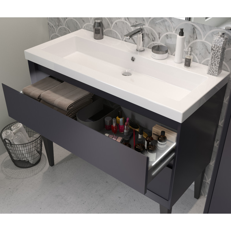Meuble sous-plan Delta Erebor avec 2 tiroirs bleu de Prusse mat 80 cm ALLIBERT