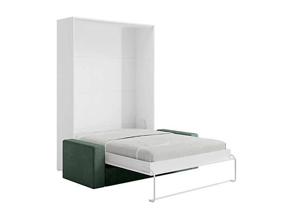 Lit escamotable 160 x 200 cm - Ouverture verticale manuelle - Blanc   Matelas   Canapé Vert - BEGANIO