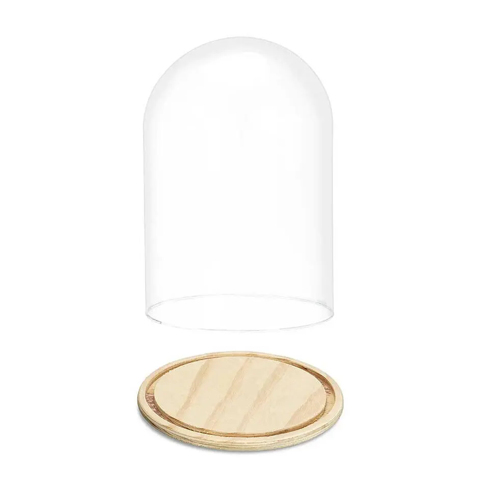 Giftdecor Decoratie stolp - glas - houten beige plateau - 20x30cm
