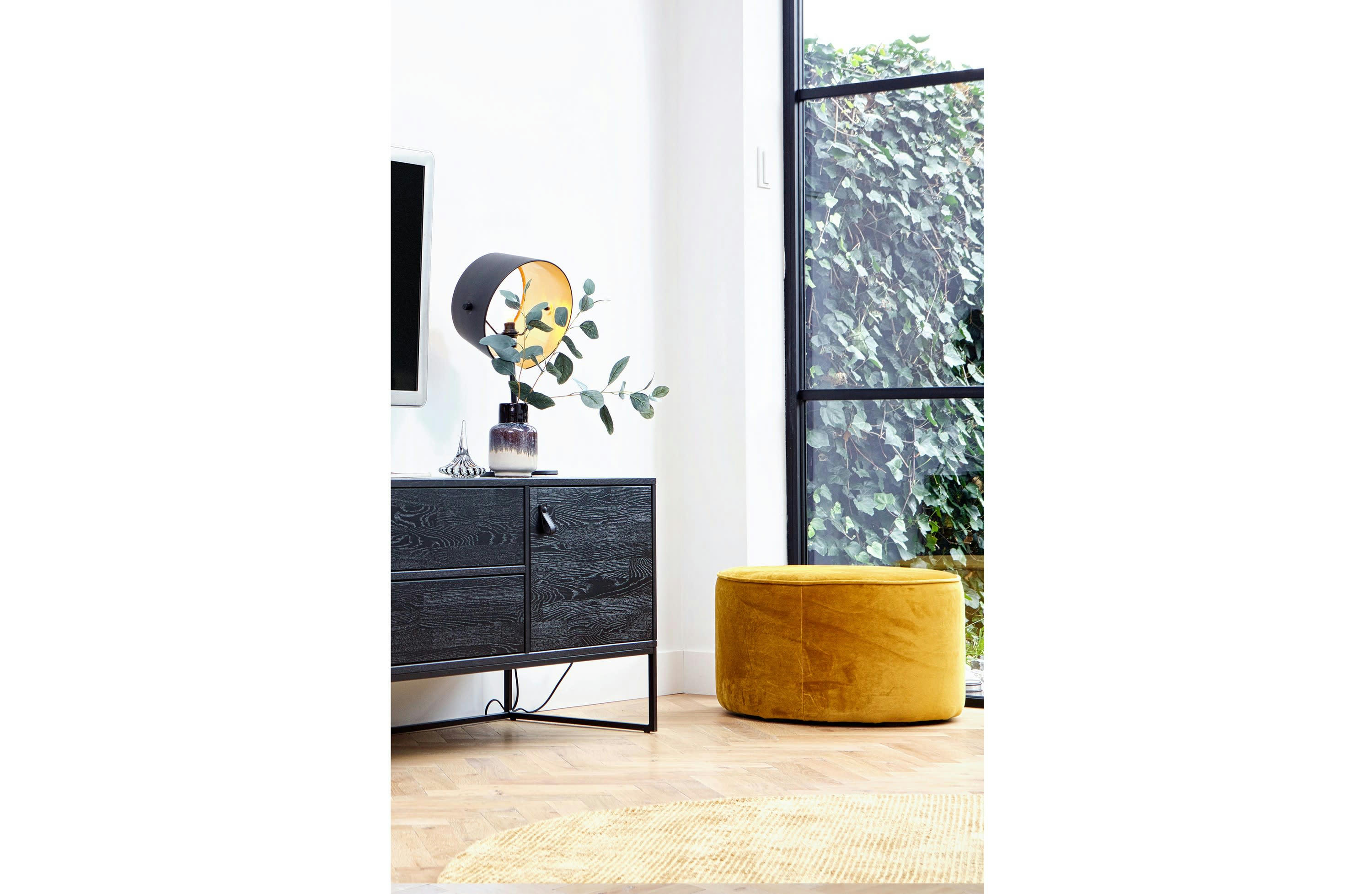 SARA - Pouf rond en velour ocre