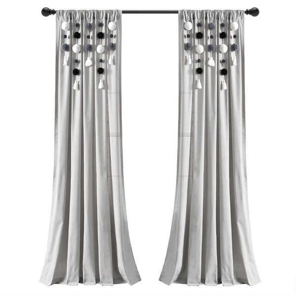 Lush Decor Boho Pom Pom Tassel Linen Window Curtain Panel (Single)
