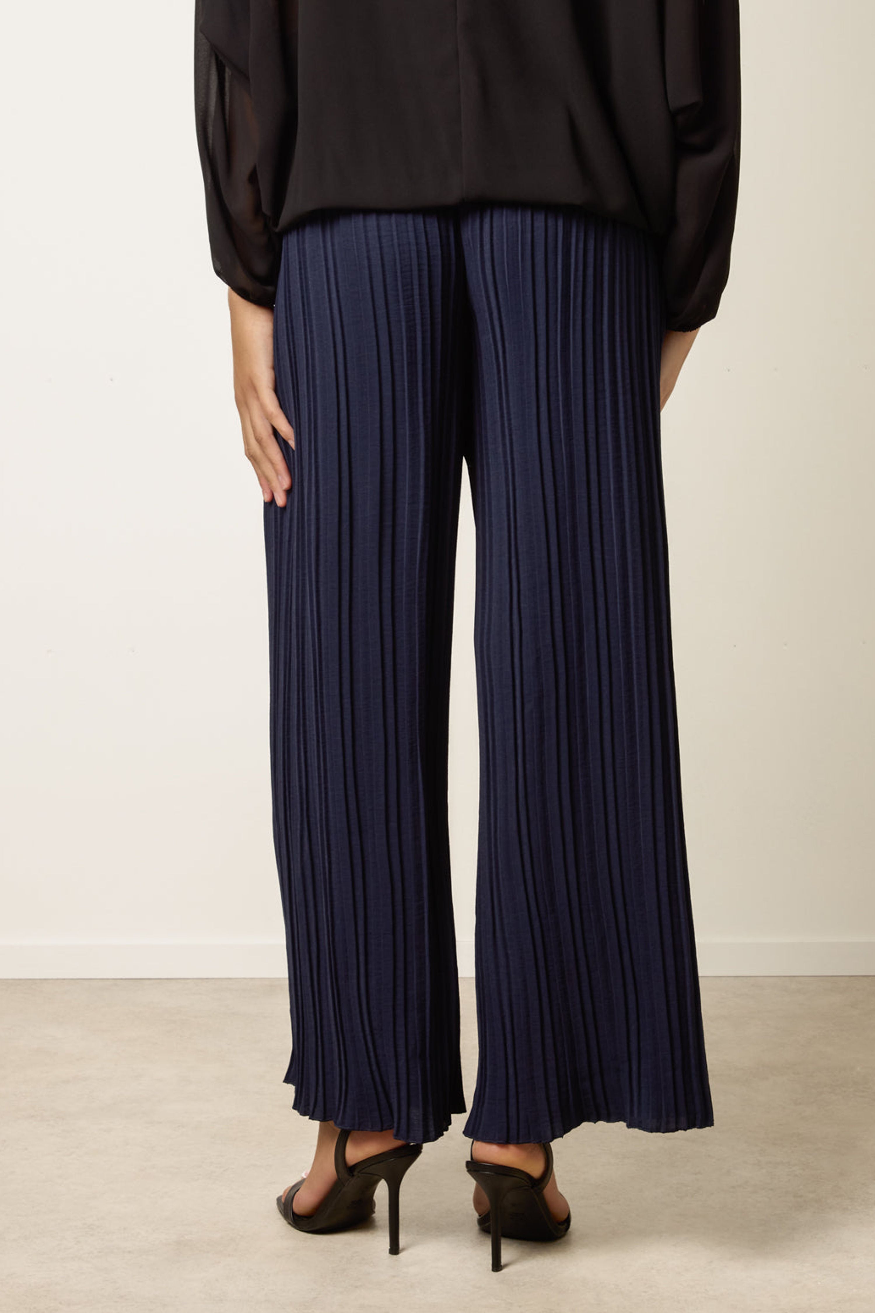 Blue Vanilla Navy Wide Leg Plisse Drawstring Trousers