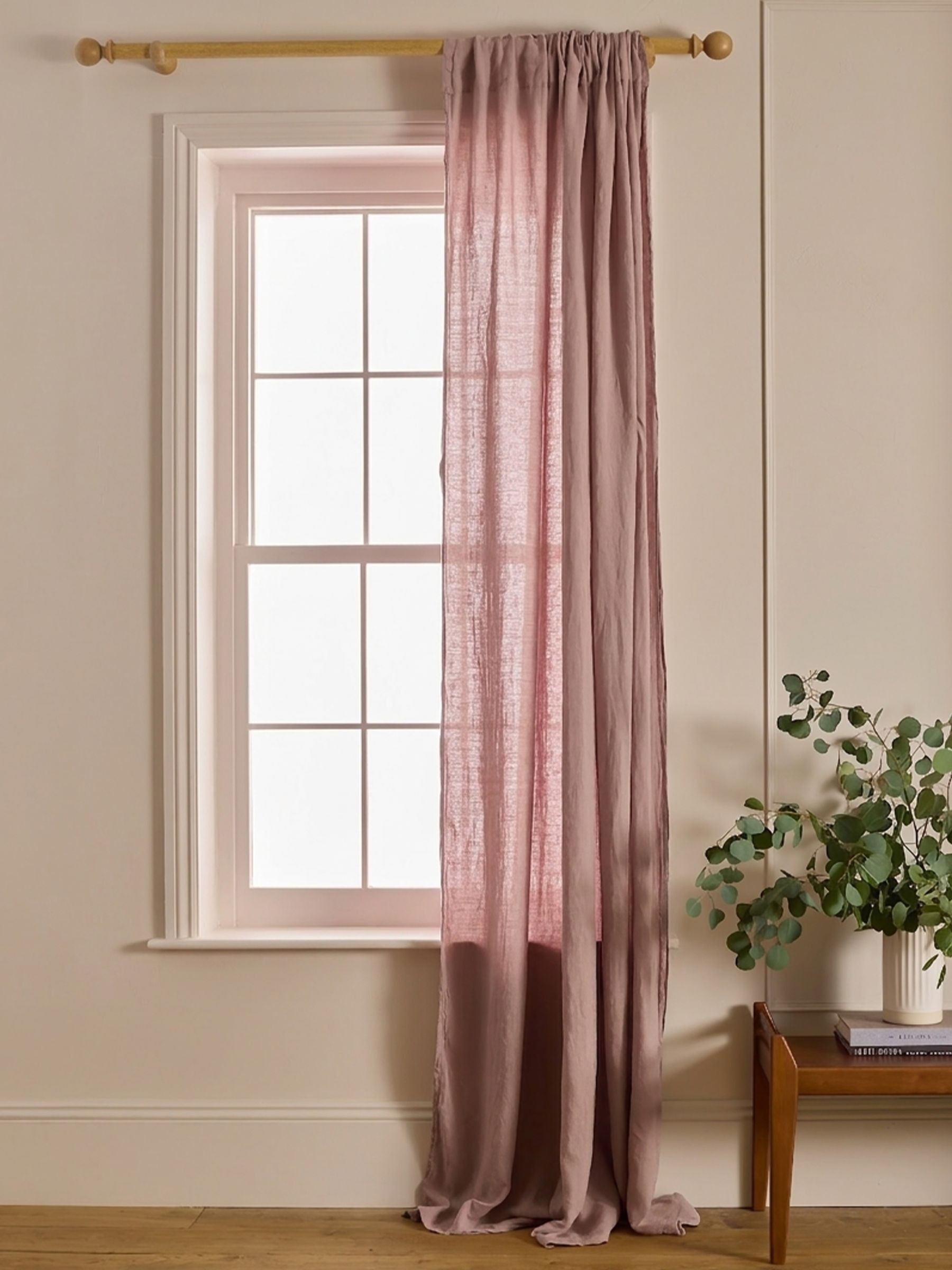 Secret Linen Store Vintage Rose 100% Linen Loop Top Slot Header Single Curtain