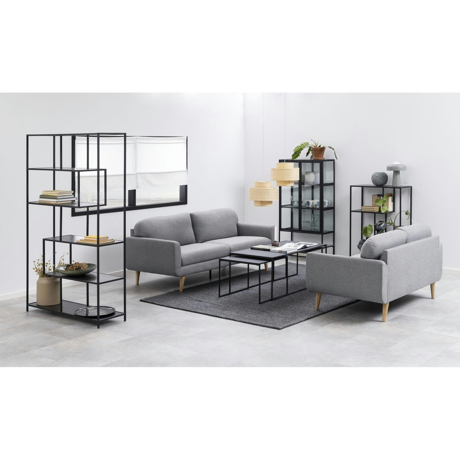 FÉLICE - Table basse extensible en 3 pièces en mélamine et métal noir