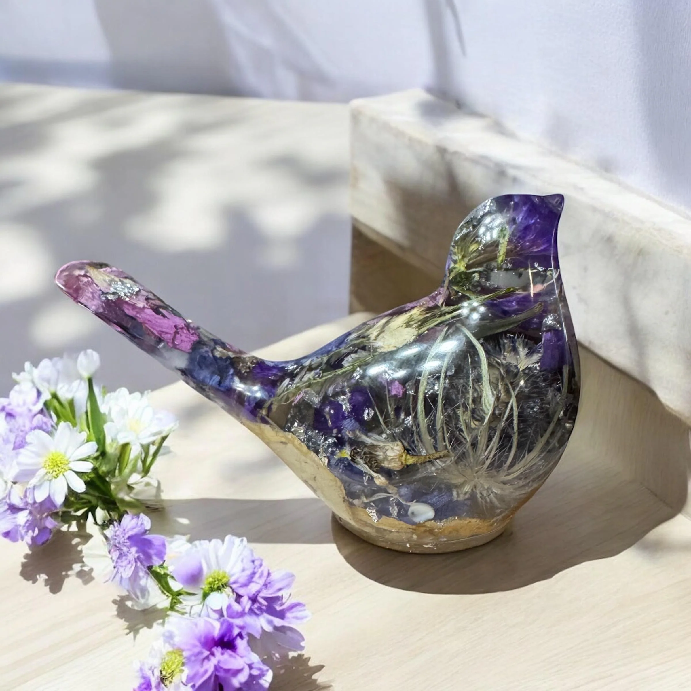 Custom Floral Resin Bird Memorial Decoration: Funeral Flower Keepsake, Decorative Cardinal Memento