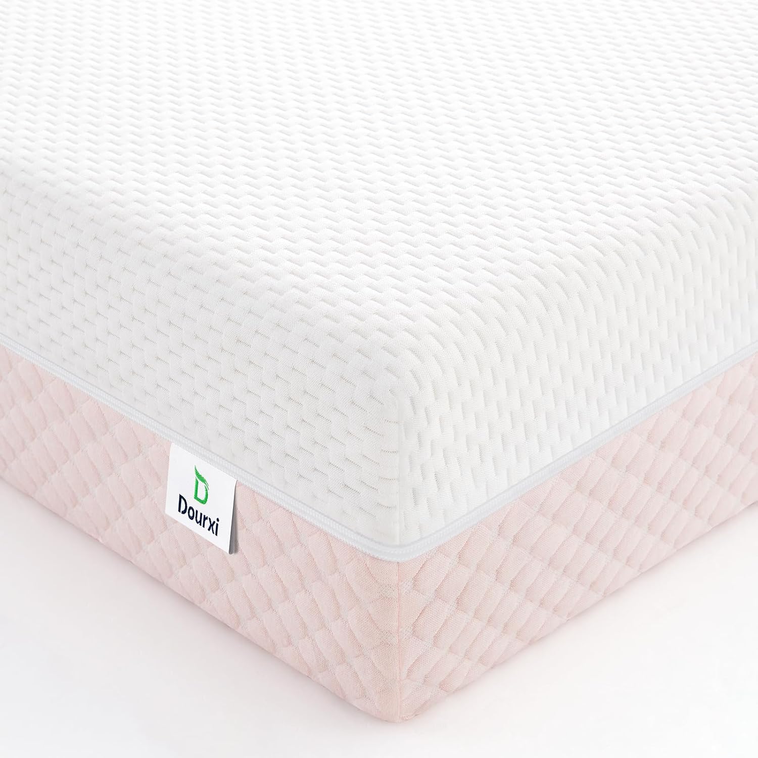 Dourxi Crib Mattress, Dual Sided Comfort Memory Foam Toddler Bed Mattress, Triple-Layer Breathable Premium Baby Mattress for Infant and Toddler w/Removable Outer Cover - White&Pink