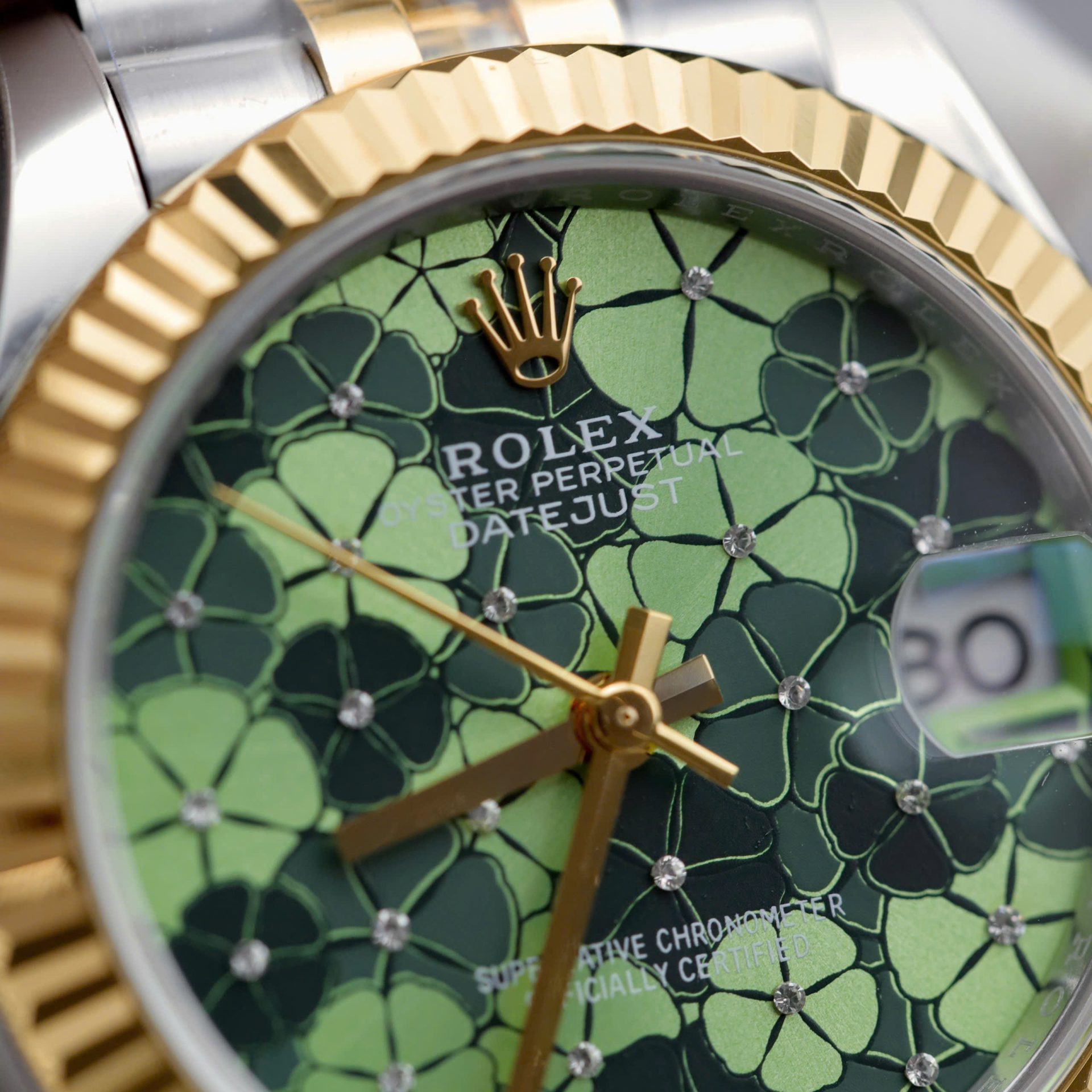 Rolex Datejust SS/YG Plated Flower Green Dial CZ Diamonds 31mm Jub Super Clone