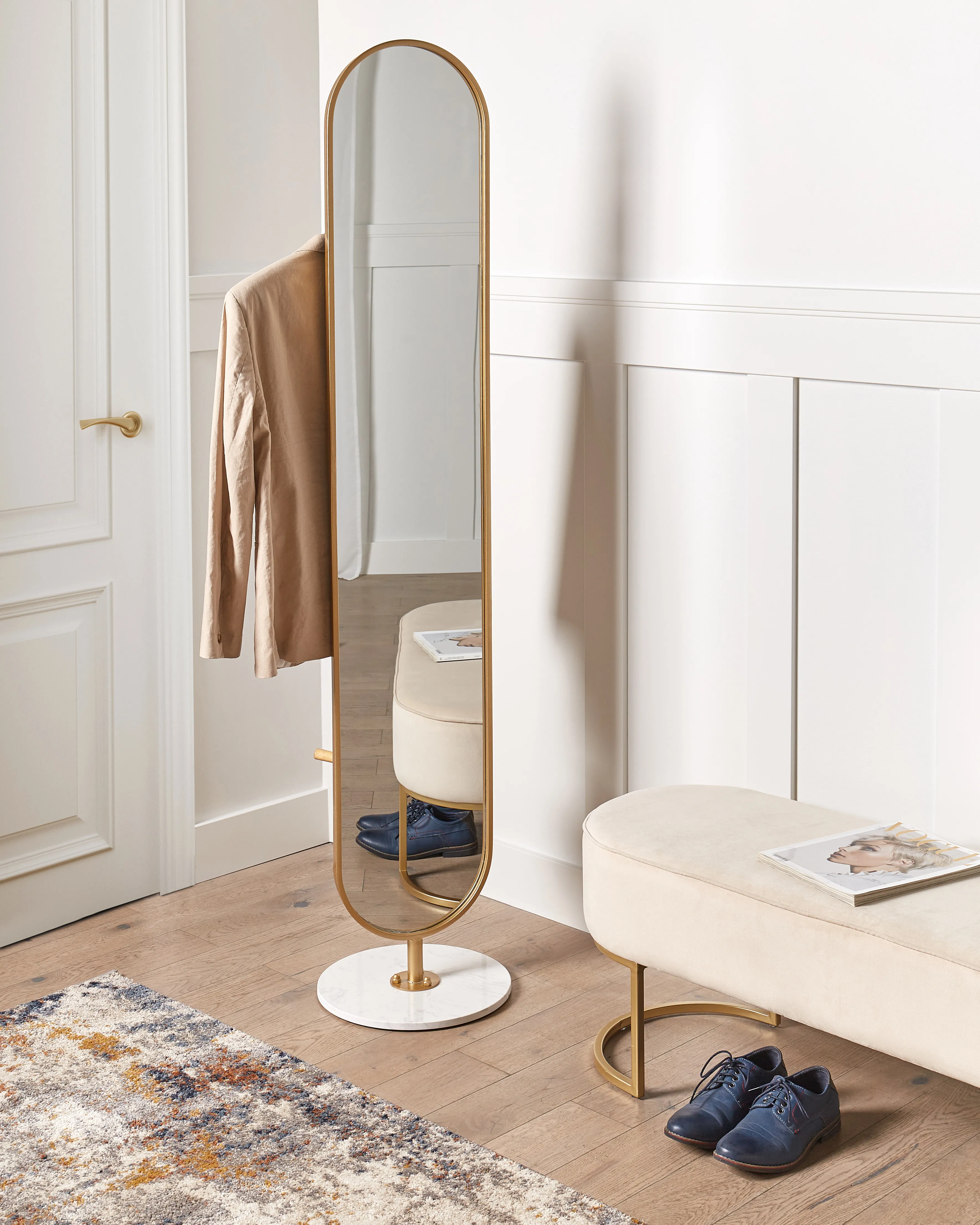 Coat Stand with Mirror MOODY 170 cm Metal Gold