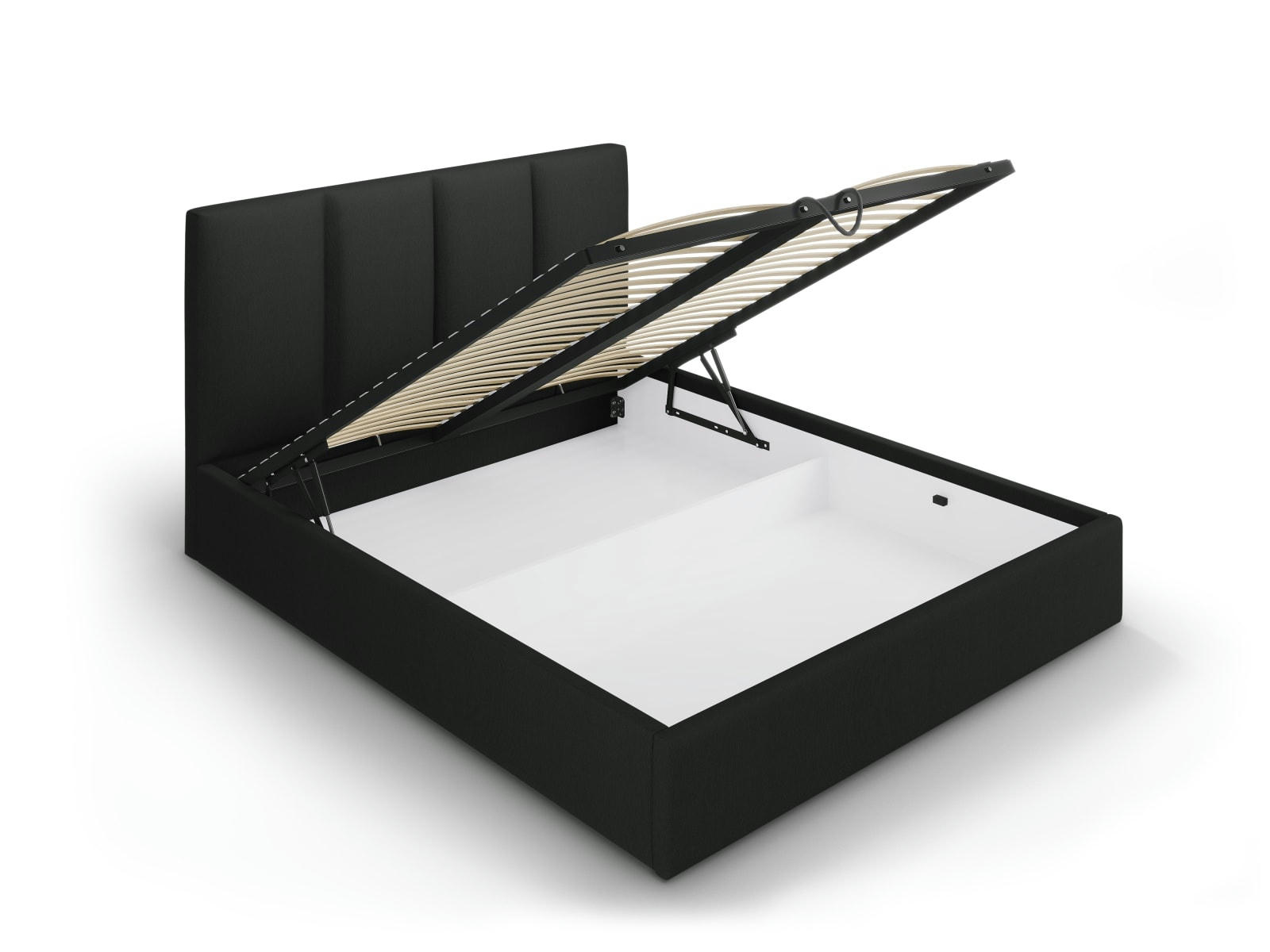 PYLA - Lit coffre avec tête de lit 140x200 cm en tissu structuré noir