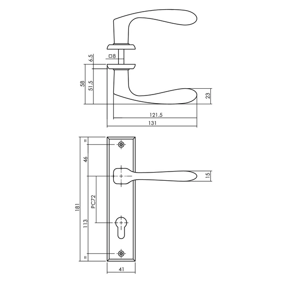 Türdrücker »Banaan«, 181x41x6 mm PZ 72 mm