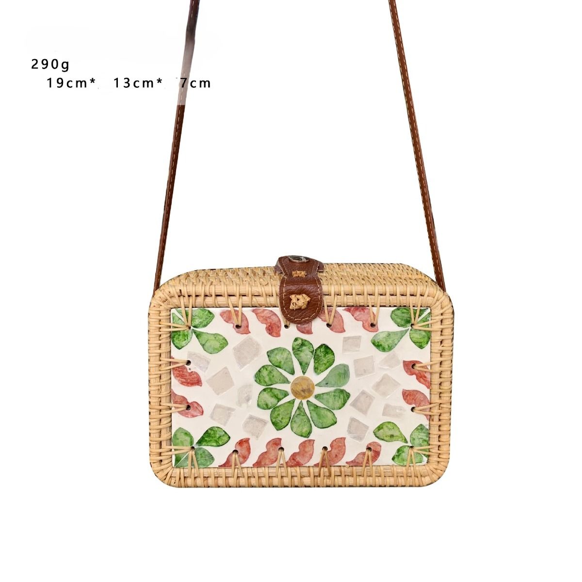 PEACH ACCESSORIES Green Tropical Flower Straw Box Bag