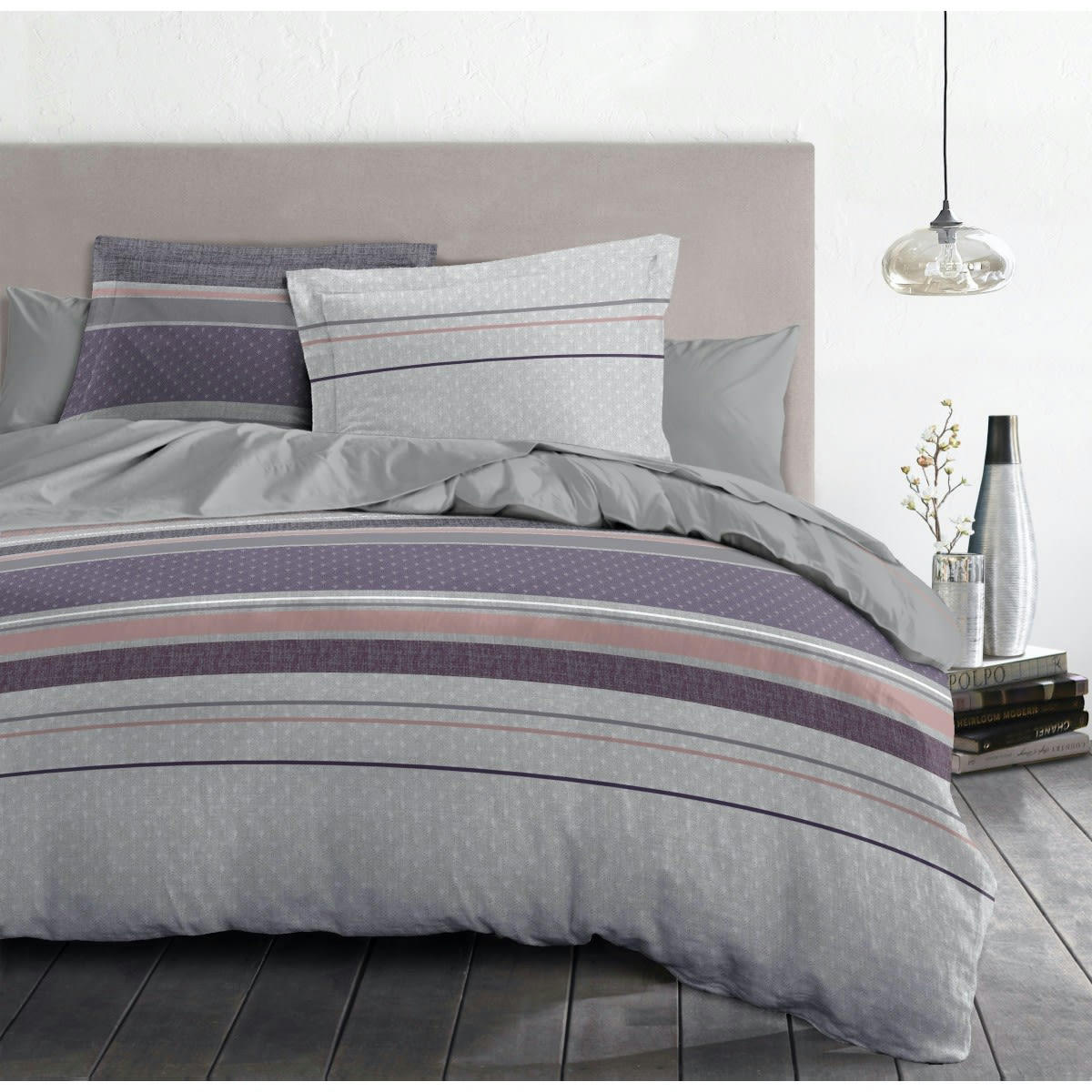 LE BAYADERE - LE BAYADERE Parure de couette 100% coton - Violet - 240x260 cm