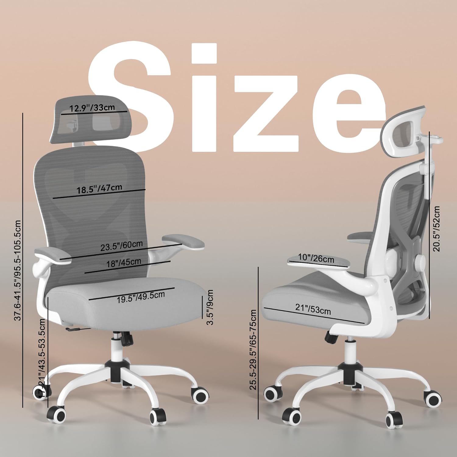 Ergonomic Office Chair for Back & Neck Pain Relief, Virgin Foam Seat, 2D Adjustable Lumbar & 3D Headrest, Tilt & Rock for Relaxation, Ideal for Long Sitting Comfort, Gray/Silver