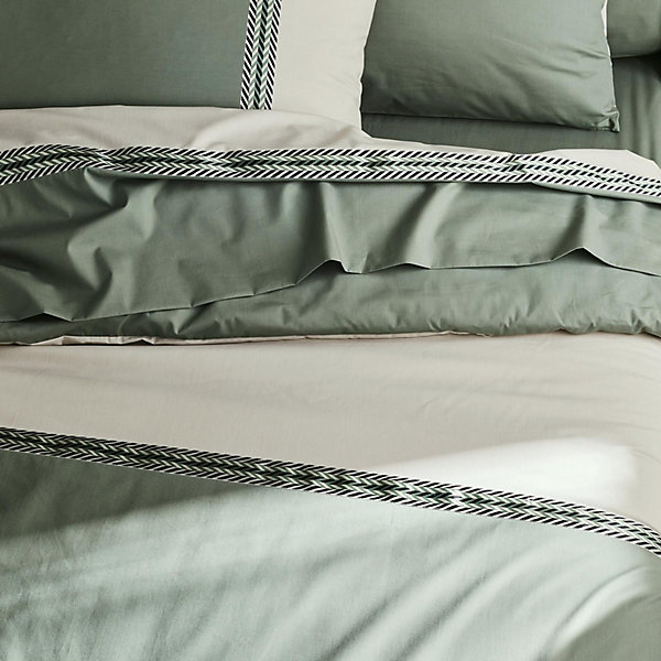 Housse de couette en percale de coton au galon géométrique (300x240 cm - Vert Olive)