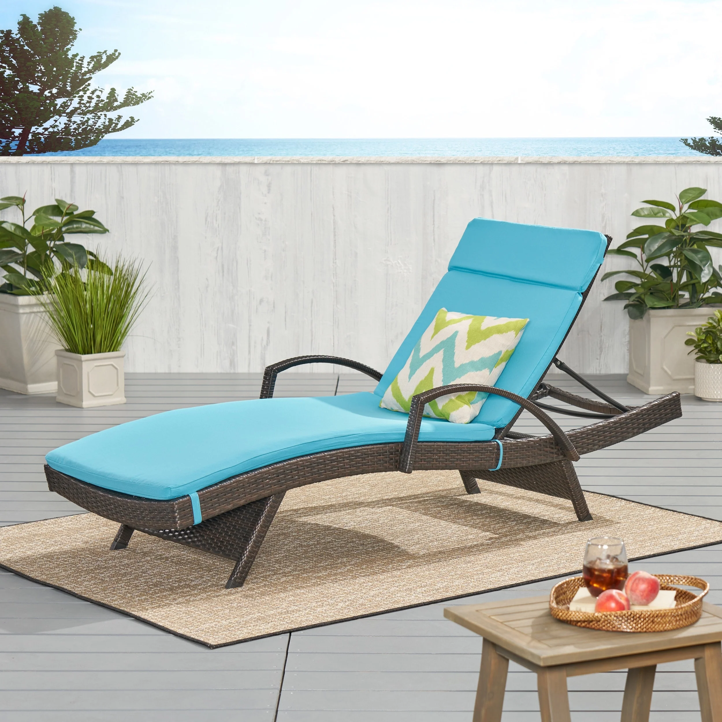 Toscana Outdoor Wicker Armed Cushioned Chaise Lounge by Christopher Knight Home