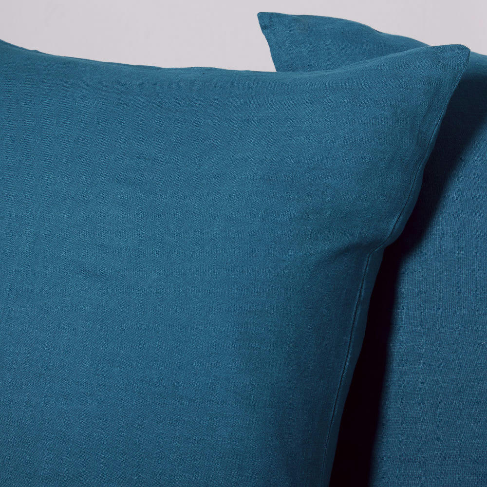 - Parure de lit en lin lavé bleu paon 240x260