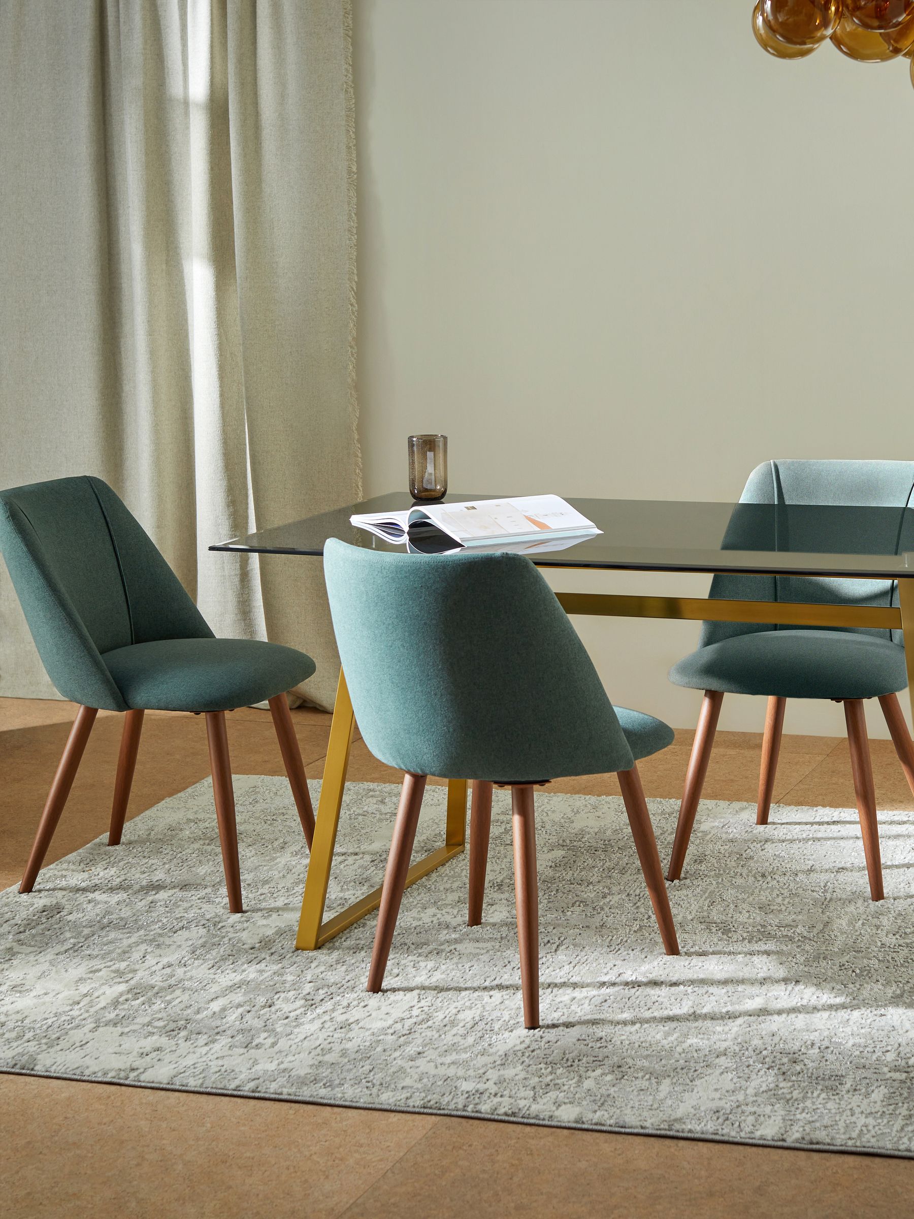 Set of 2 Lule Non Arm Dining Chairs in Bay Green and Walnut Effect Legs