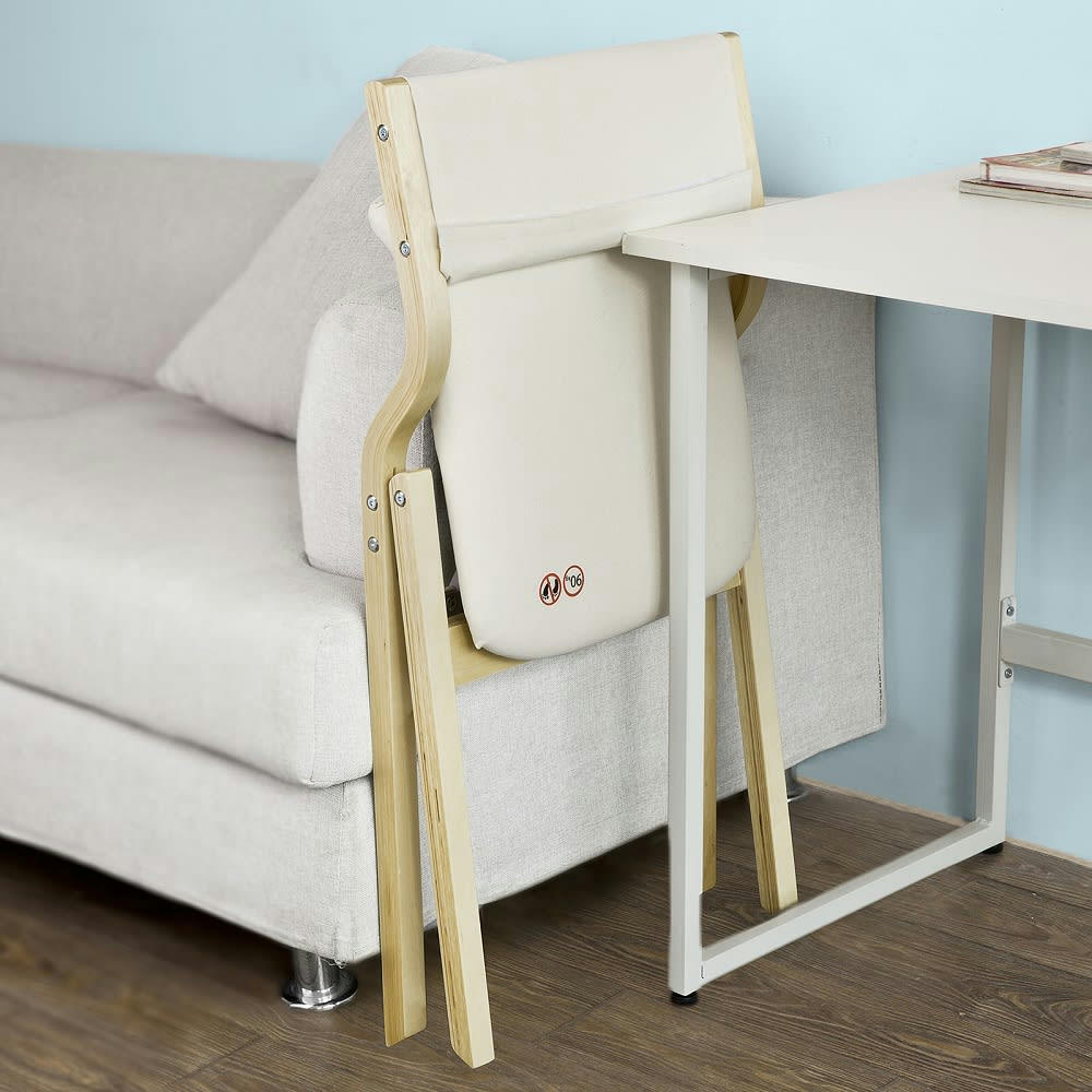 - Chaise pliante avec assise rembourrée en bois blanc