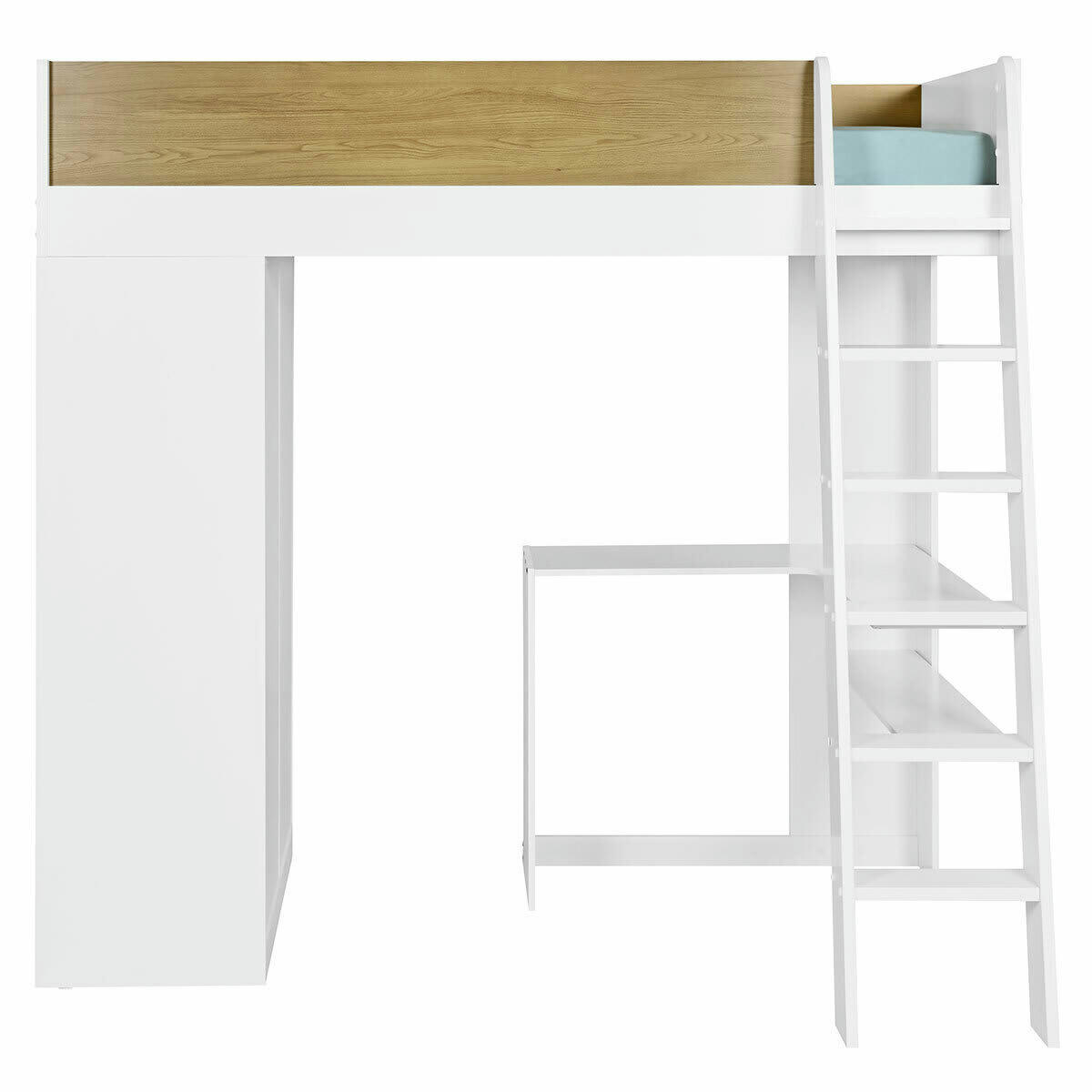 MEMPHIS - Lit mezzanine combiné 90x190 cm effet bois blanc et bois