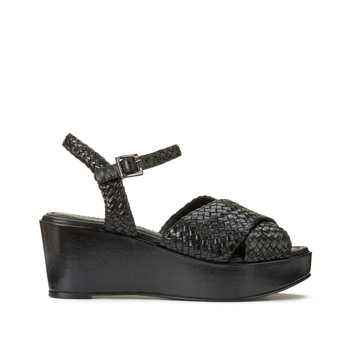 Sandales en cuir, talon compensé