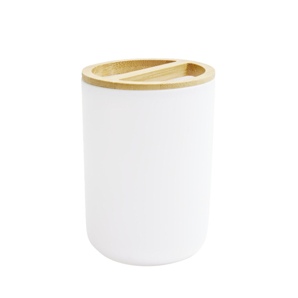 Porte brosse à dent en plastique et bambou Ø7xH10,7cm - 2 modèles noir ou blanc