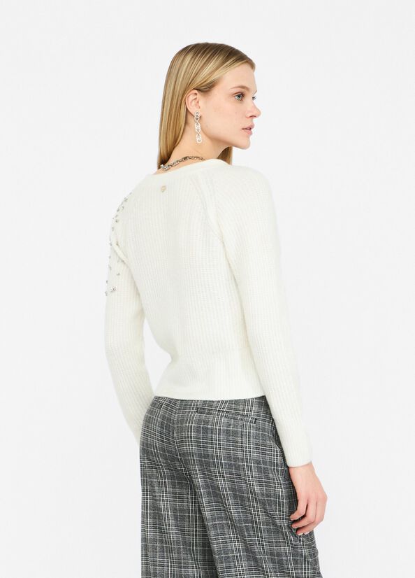 Cardigan in lana con ricami gioiello