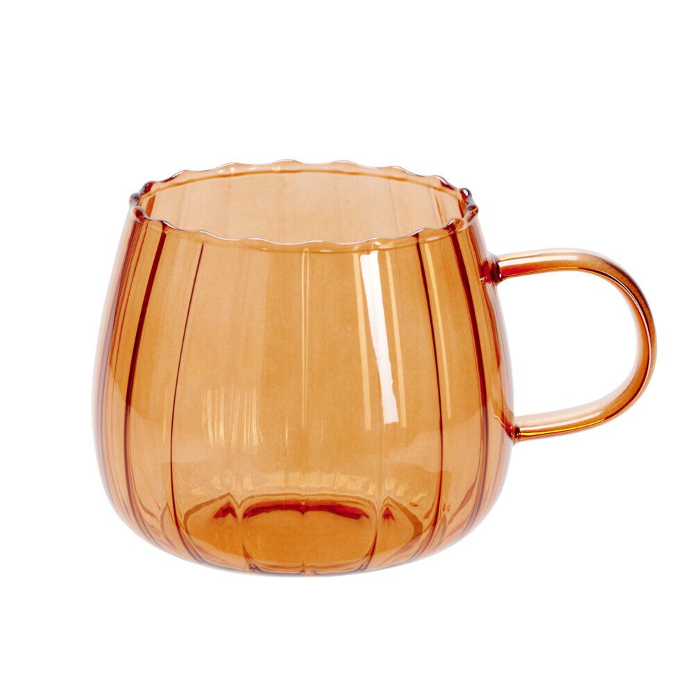 Mug rond verre strié orange automne 400ml Ø11xH8cm