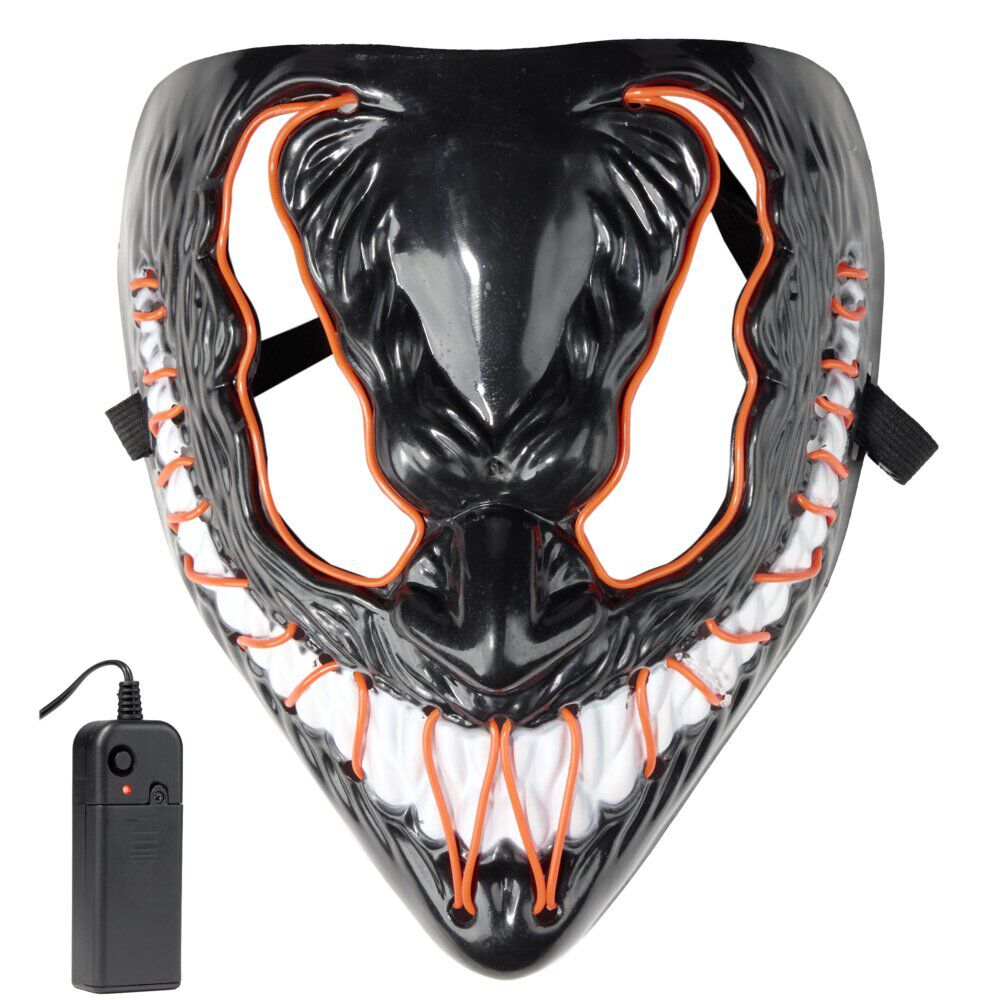 Masque Halloween démon sourire lumineux plastique noir 18x23cm