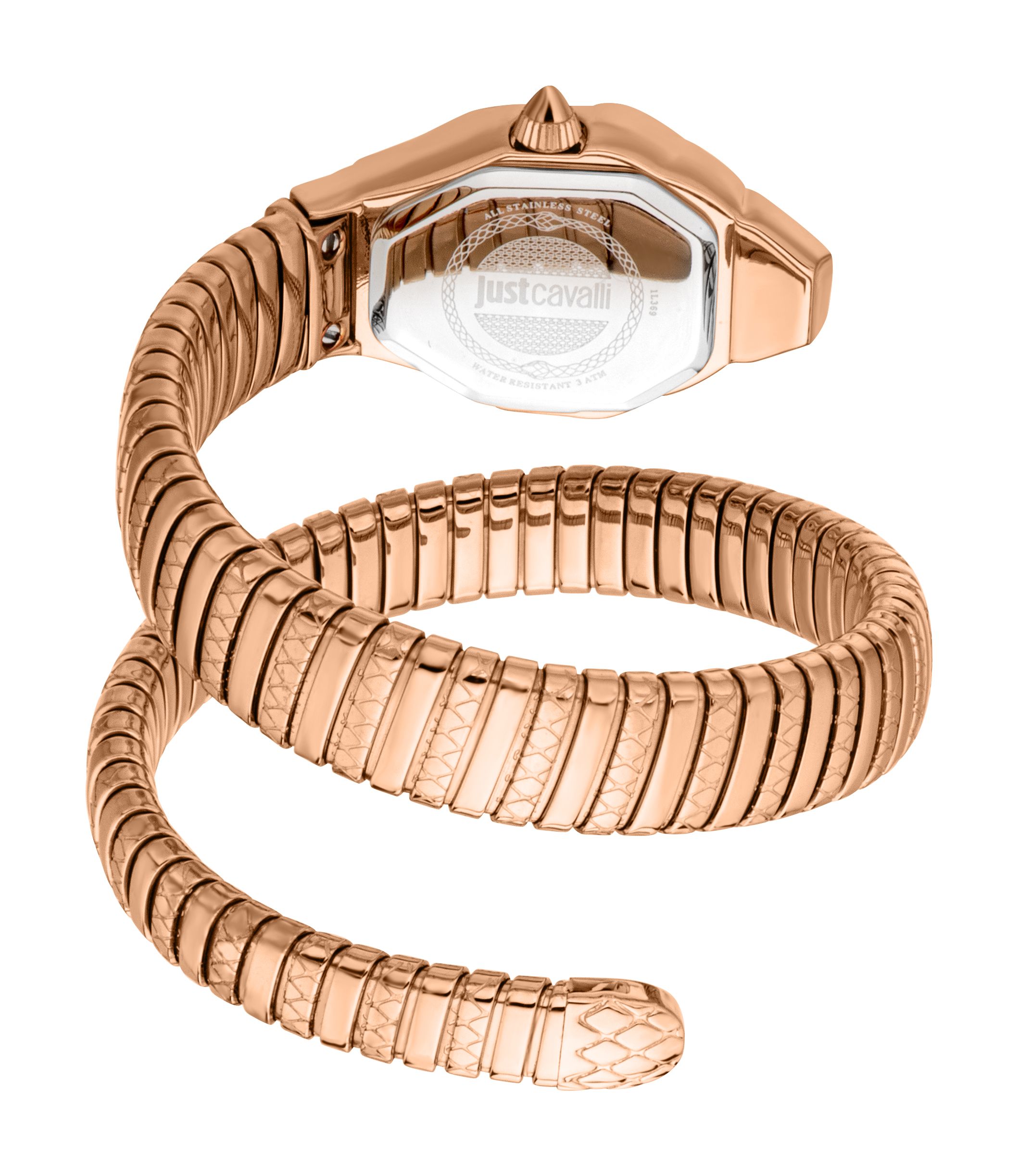 Just Cavalli Women's Snake Watch Rose Gold Color Case and Dial SS Bracelet